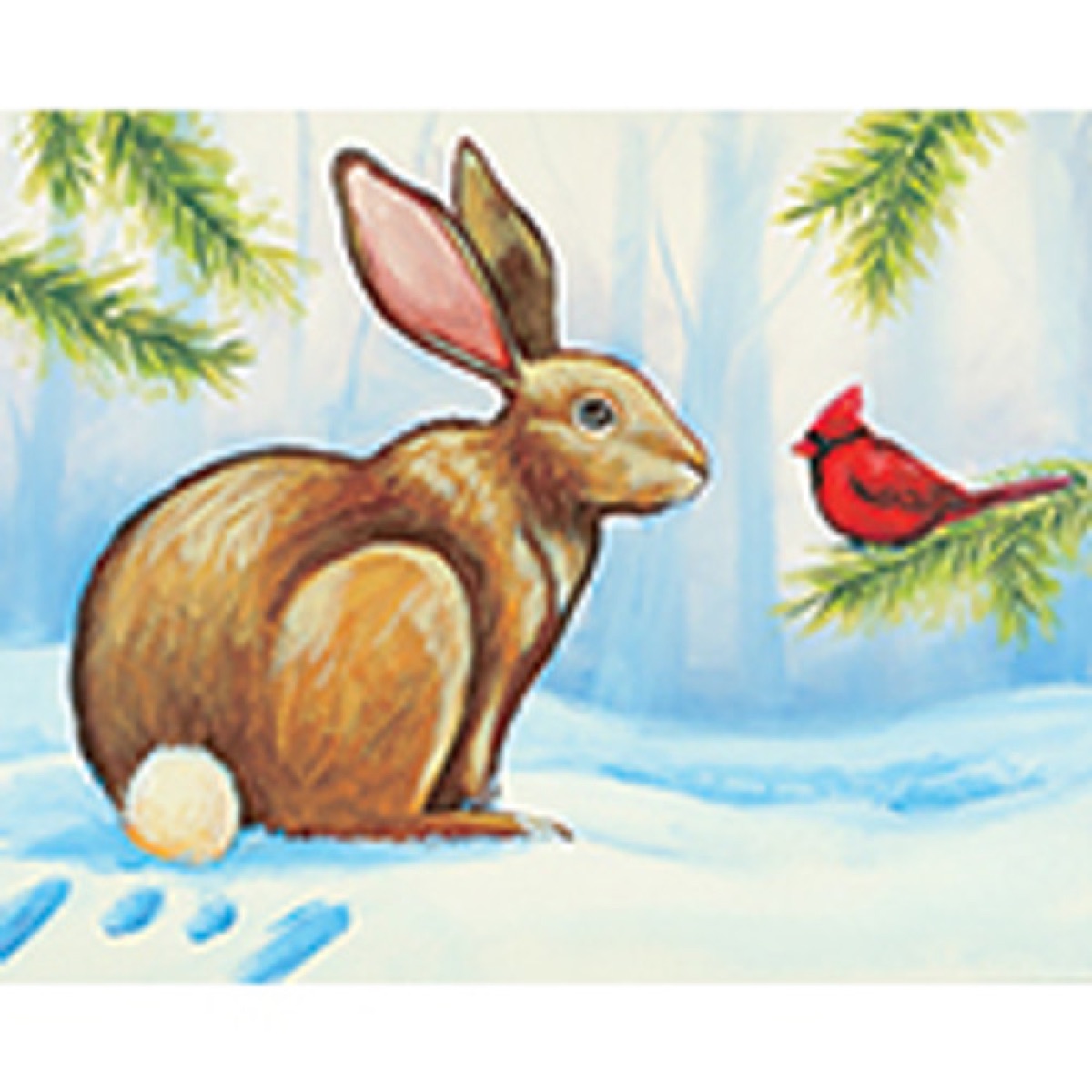 Hand-painted canvas of a rabbit and cardinal from an Amazing Glaze canvas class